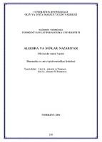 Algebra va sonlar nazariyasi, Yunusov A., Yunusova D., 2006